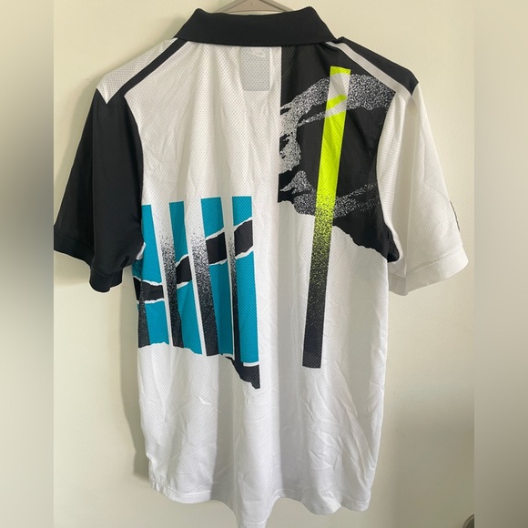 NEW MED Nike Challenge Court Neon Green Teal Splatter Retro Tennis Polo Agassi - Picture 2 of 8